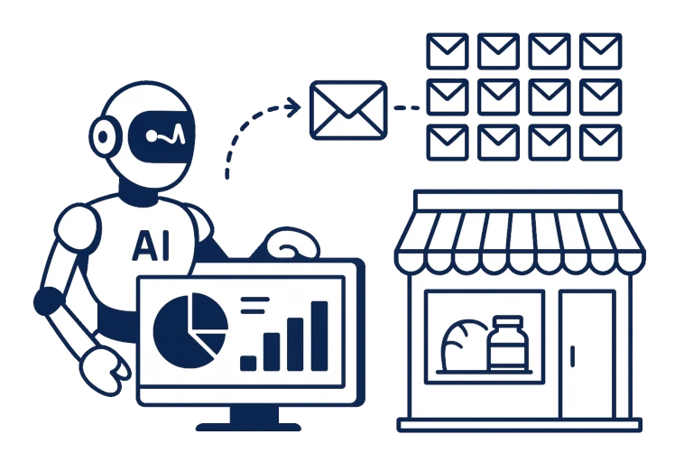 Image illustrating AI generating and sending sales broker emails